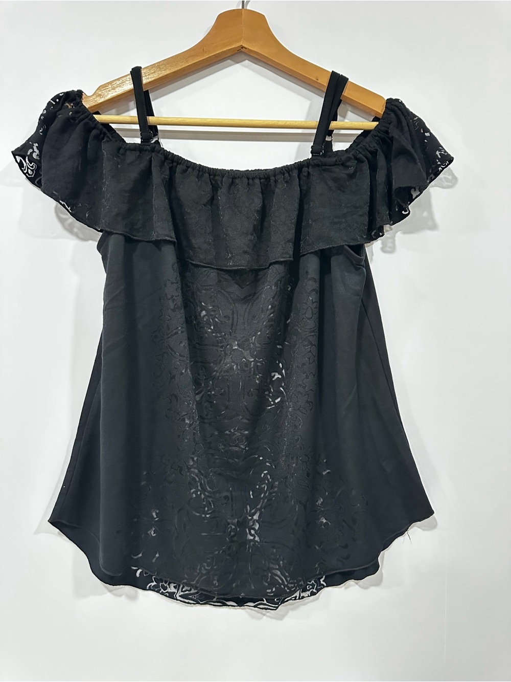 Nicole Black Off-Shoulder Ruffle Camisole